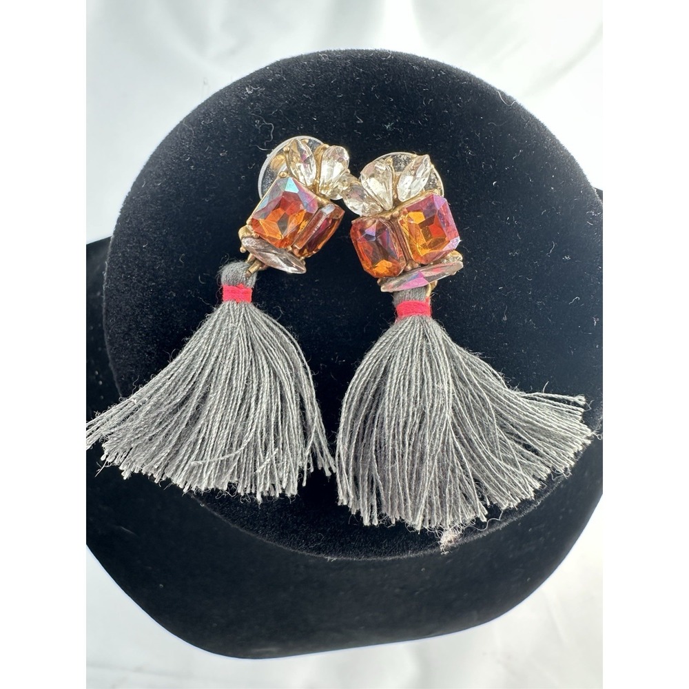 J CREW Beaded and Tassels And Rhinestone Chandelier Pierced Earrings